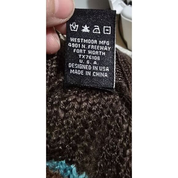 Rock & Roll Denim Striped Knit Sweater With Hood - Brown/Blue/White/Pink Boho - Picture 6 of 8